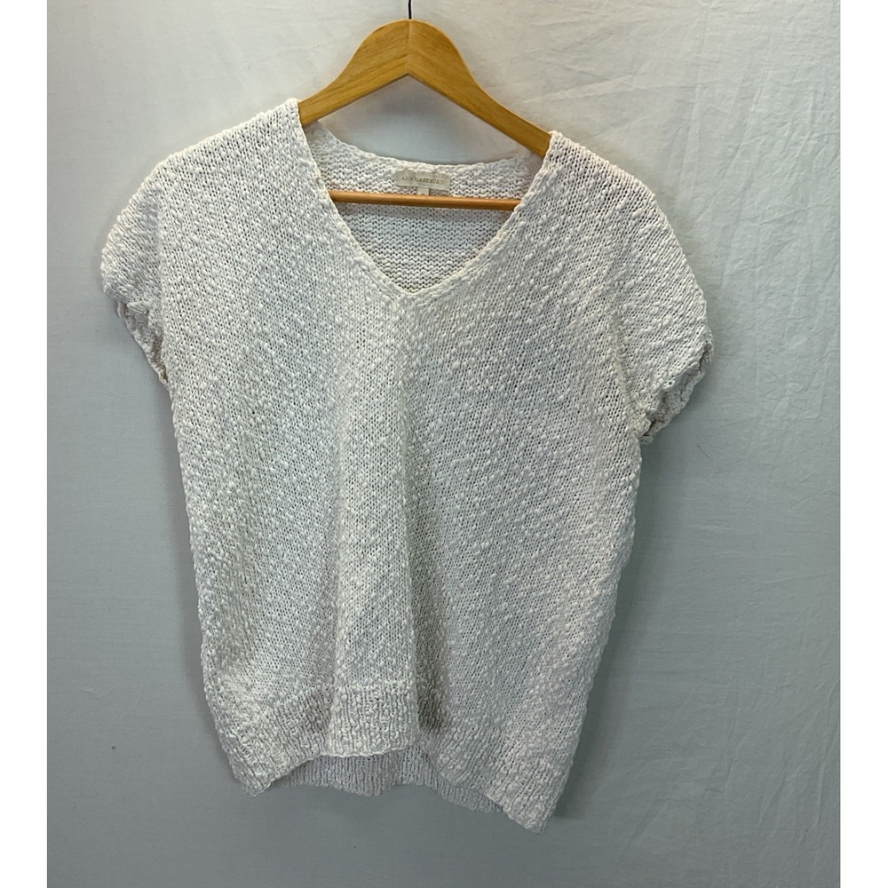 Ann Mashburn Hand Knit textured knit Pullover White boxy short sleeve Sweater M